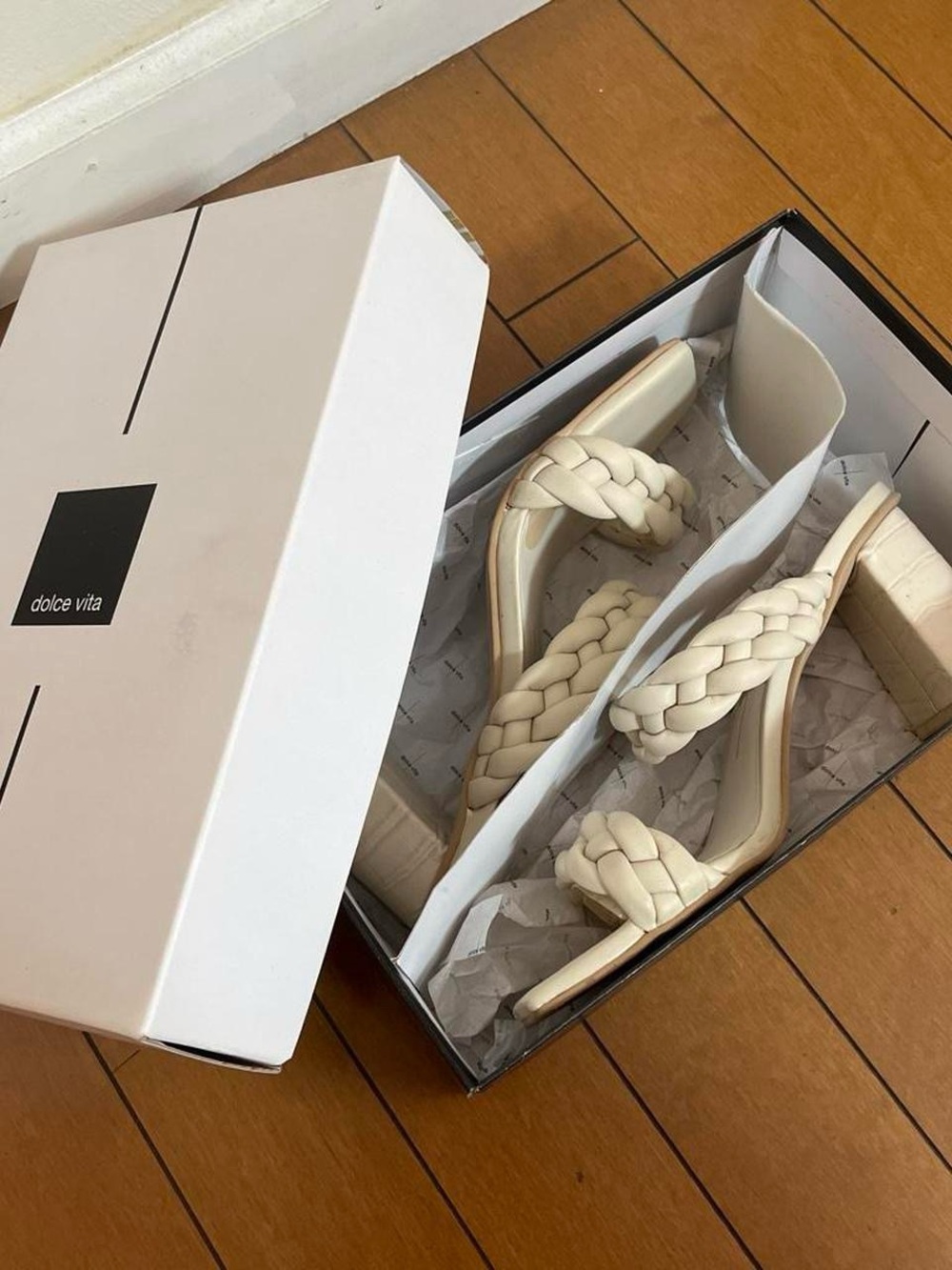 Dolce Vita Cream Braided Double-Strap Block Heel Sandals